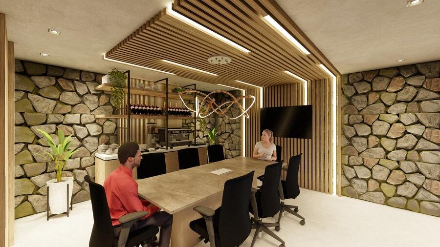 Render del espacio de coworking